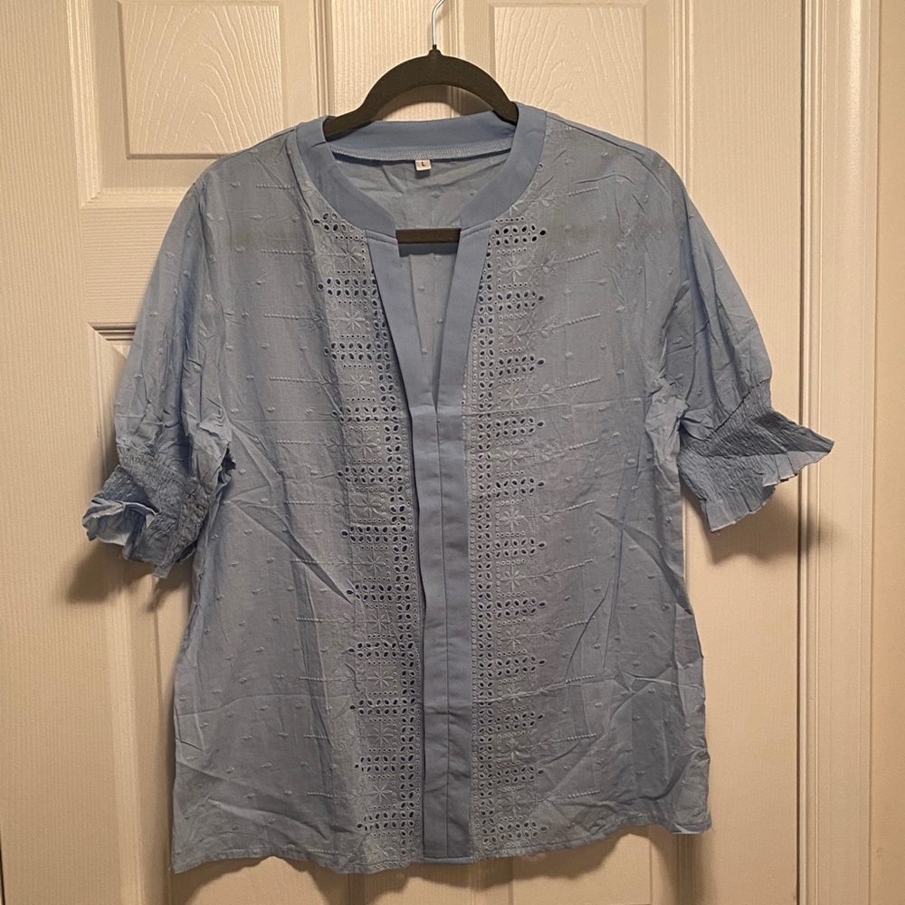 Falechay Light Blue Eyelet Blouse…size L